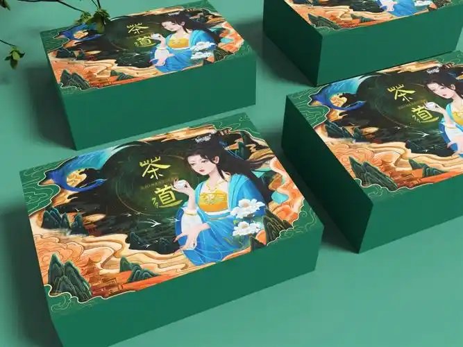 原创古风国风茶叶国潮插画包装设计礼盒插画