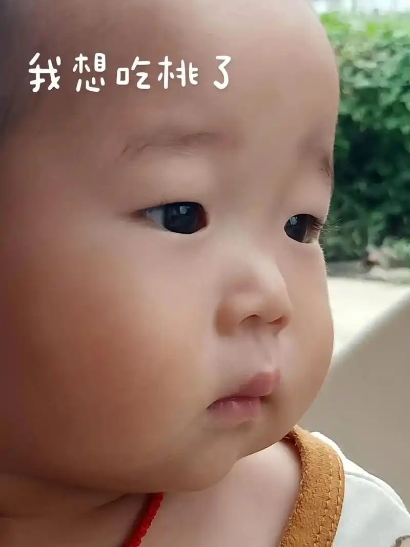 一个小孩吃到桃的过程