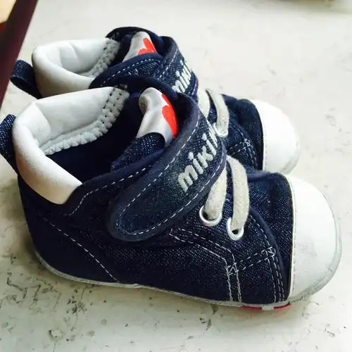 日本代购正品mikihouse学步鞋牛仔板鞋一段12码