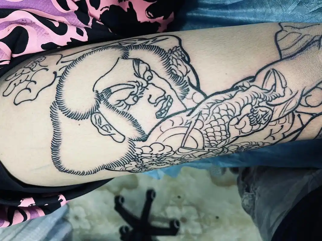 浪里白条张顺 主题线条完结 下次做背景与配饰图#巳安刺青 # - 抖音