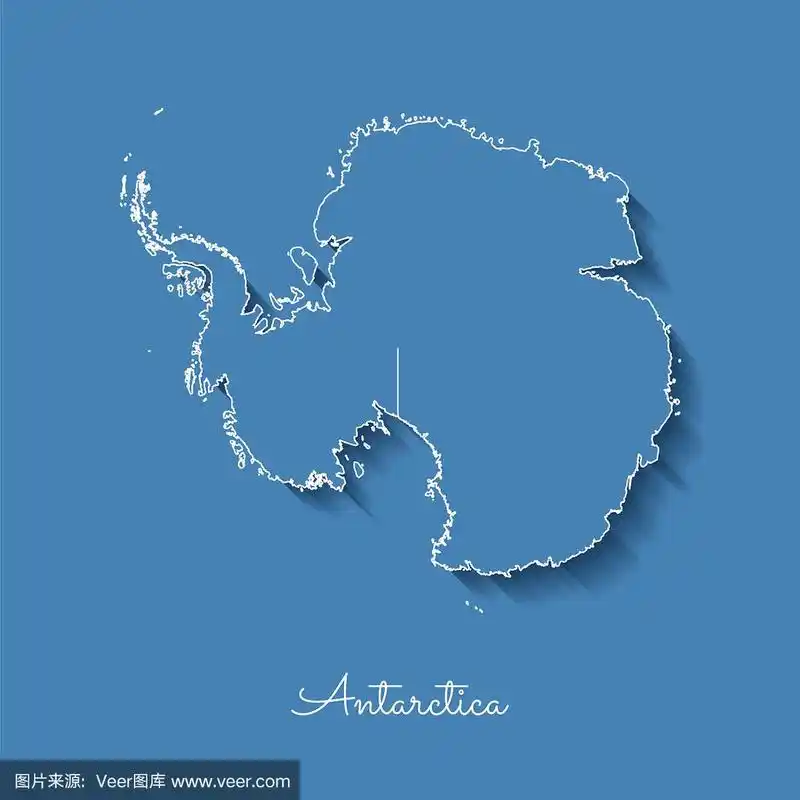 南极洲区域地图:蓝色与白色的轮廓和阴影在蓝色的背景.