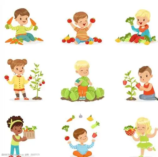 多款拿着蔬菜的卡通儿童矢量素材