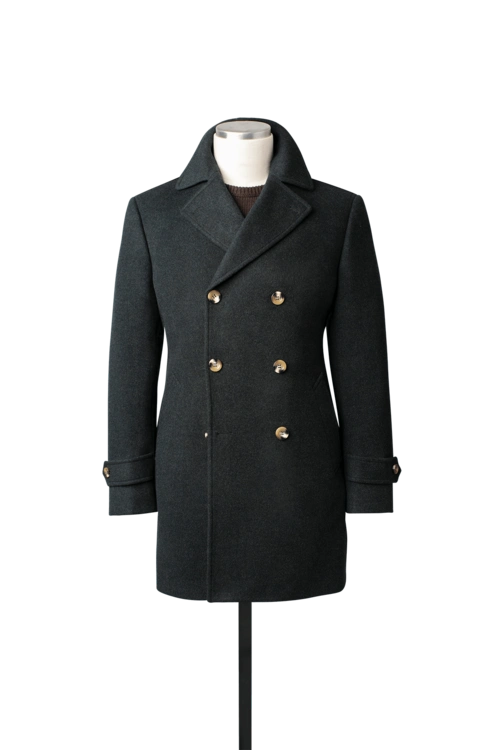 炭灰色双排扣海军大衣