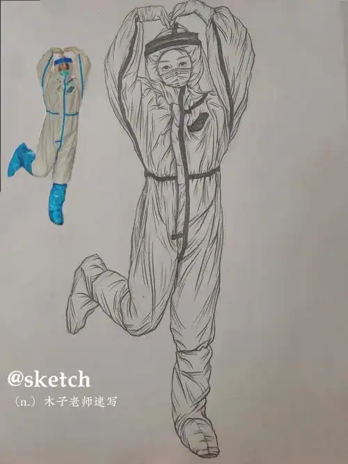 致敬医护人员主题画速写大白含步骤