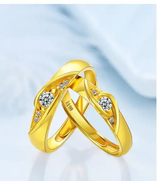欧弗莱 黄金戒指情侣对戒 足金订婚戒男女戒活口夫妻结婚戒一对求婚戒