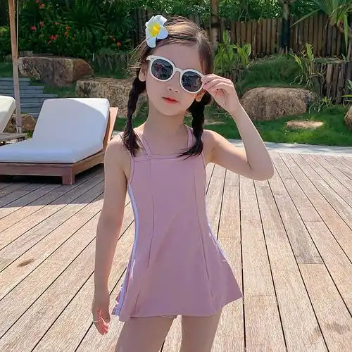 2021儿童泳衣女大童韩国游泳衣温泉度假速干吊带公主裙式连体泳装