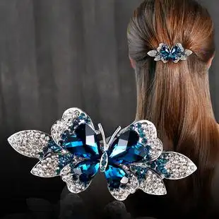 发夹女蝴蝶水钻发卡头饰韩国简约顶夹优雅半扎头花中号成人发饰