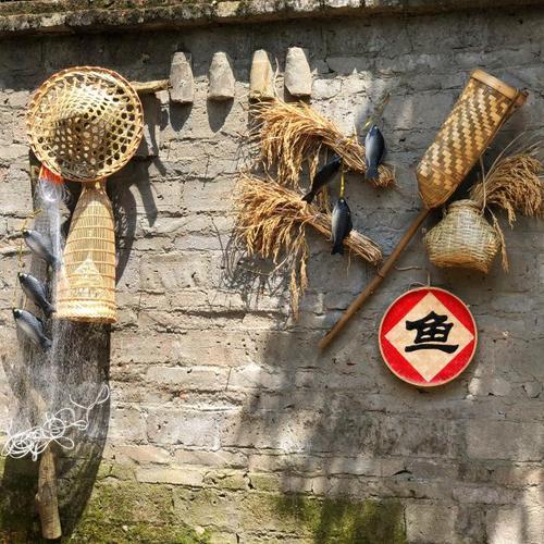 渔民农民农具渔具乡村农村物件餐厅复古墙面壁饰