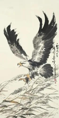 0256 鹰 镜片 设色纸本