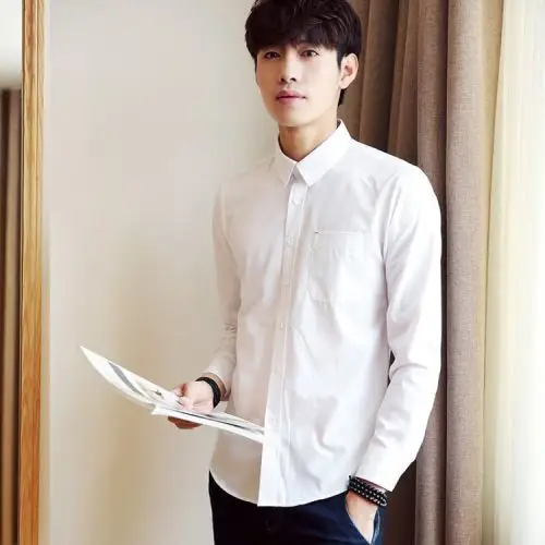 2017新款秋季白衬衫男长袖韩版修身潮流百搭帅气学生休闲衬衣男