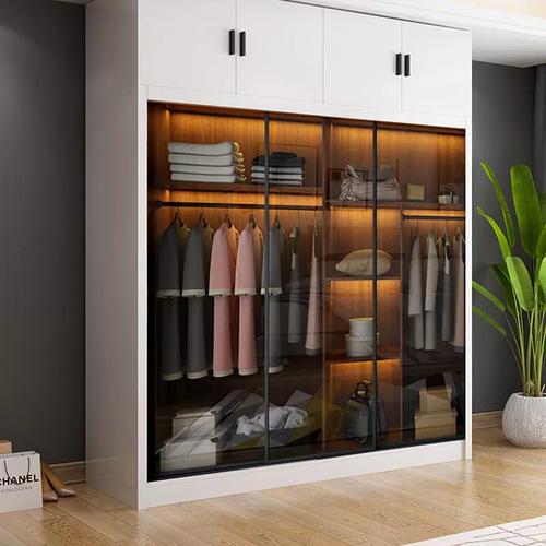 2023定制钢化玻璃衣柜移门黑色强化衣柜门茶色拼接推拉门衣橱滑动