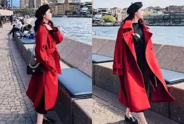 1红配红穿大面积的红是很有很大的挑战性但是红色有一个渐变的效果,会