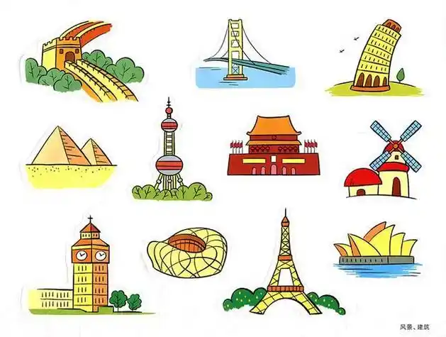 中国名建筑简笔画彩色