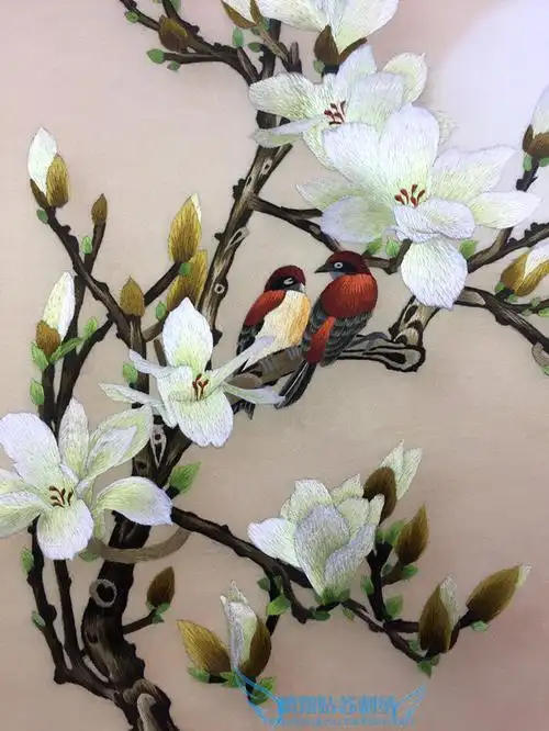 刺绣苏绣手工成品玉兰玉兰花花鸟客厅挂画精品苏绣
