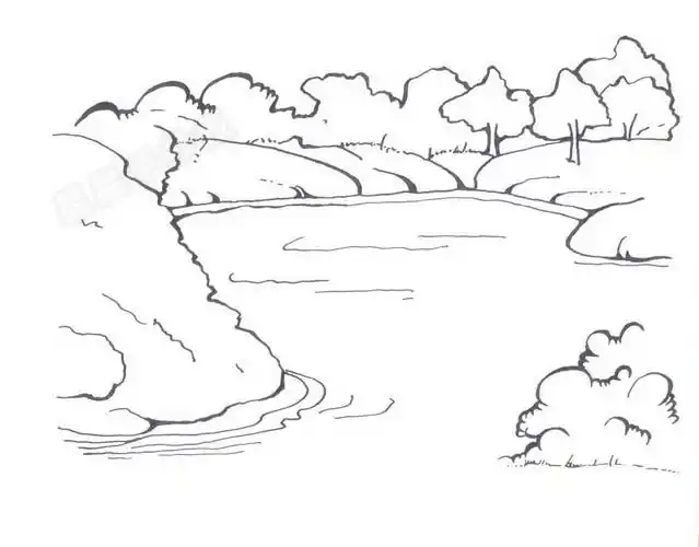 关于湖的简笔画图片