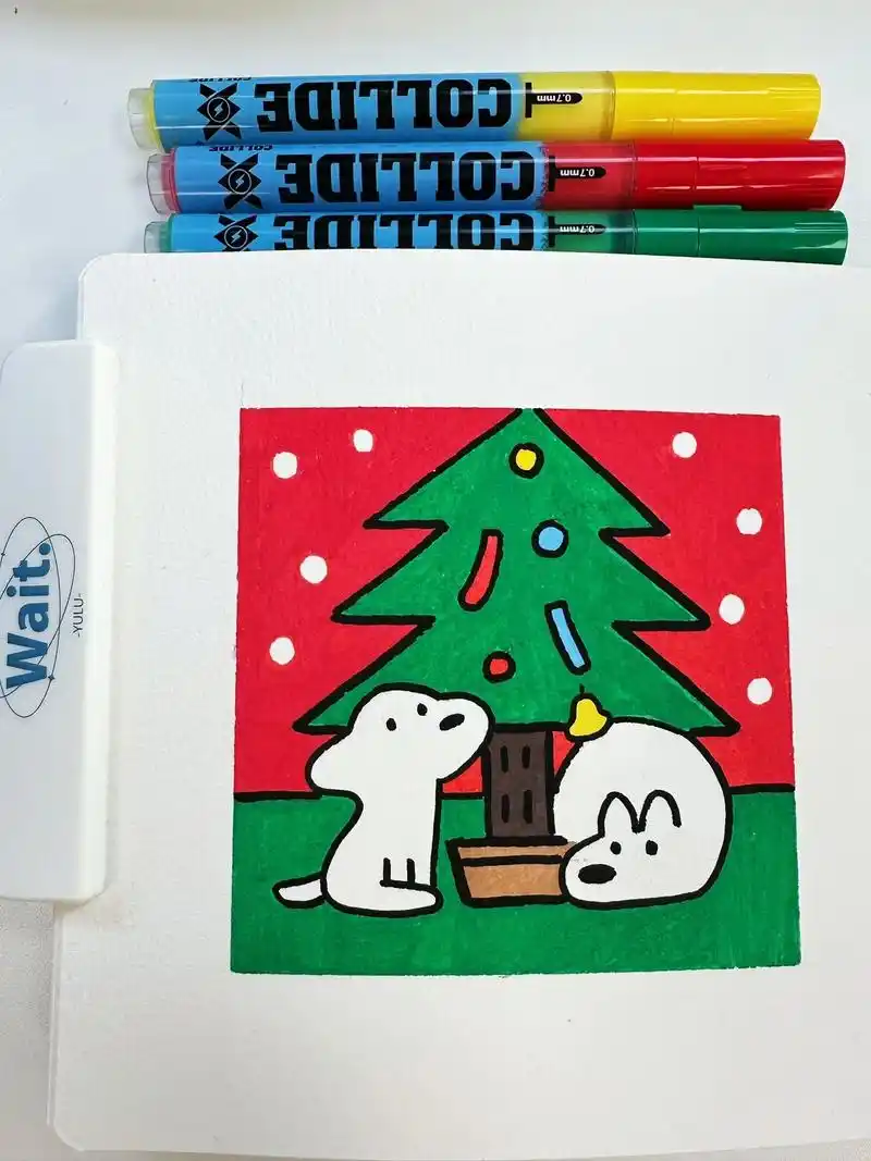 圣诞小狗|丙烯画|手绘|简笔画|附教程.整个12月7615 都在 - 抖音