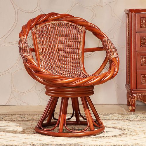 阳台桌椅藤椅休闲老人椅家用旋转滕椅单人天然真藤藤编靠背腾椅子