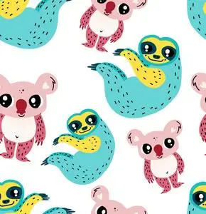 考拉图案可爱的动物无缝图案.漂亮的卡通涂鸦动物园壁纸.