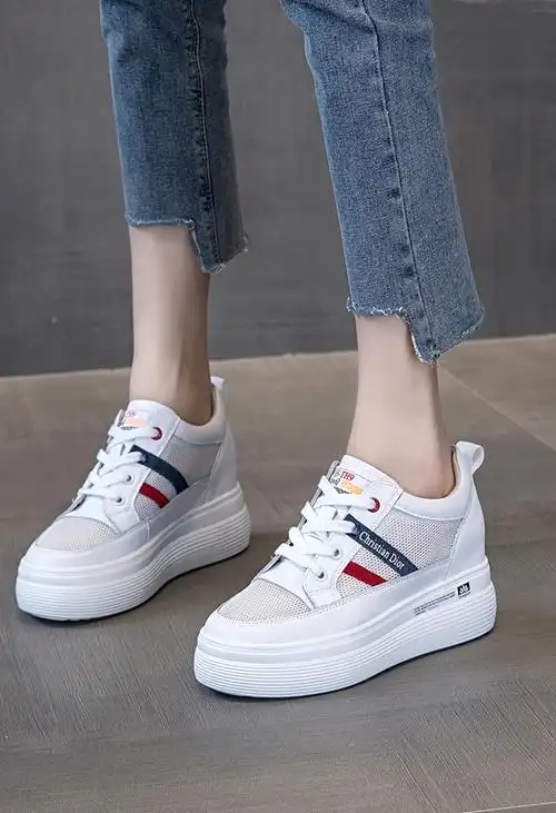 夏季透气网鞋真皮小白鞋女鞋子厚底内增高鞋球鞋学生休闲鞋旅游鞋