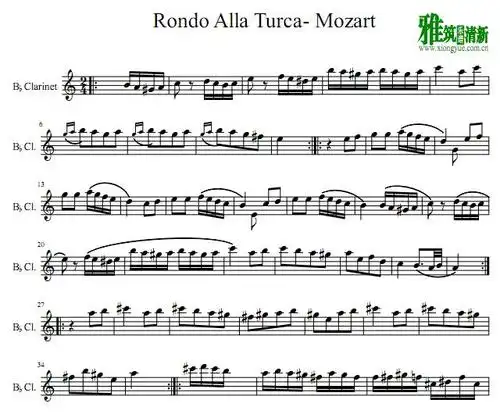 流行音乐乐谱   楽谱   五线谱   莫扎特 土耳其进行曲降b单簧管
