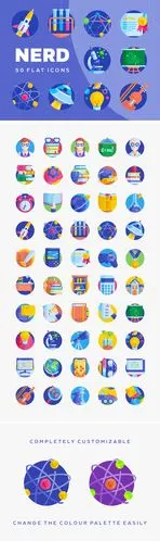 icons50个矢量知识科技数学空间化学物理学科平面图标元素