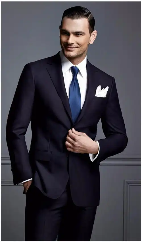 hany汉尼男士高端西服套装修身羊毛蓝色西服外套新郎结婚礼服西装t