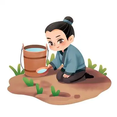 卡通手绘给田地幼苗浇水的农民q版人物素材农民元素