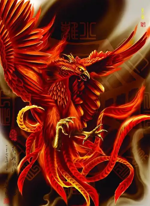 上古神兽朱雀丝绸画风风水招财挂画客厅玄关国画