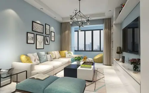 100平米现代简约三居室客厅照片墙装潢效果图