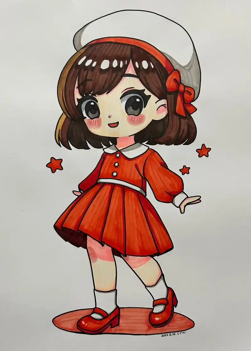 一起学画画 #q版人物 #漫画女孩 #马克笔手 - 抖音