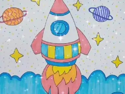 儿童画 #火箭 #科幻 小火箭升空了!让我们一起遨游宇宙吧9797