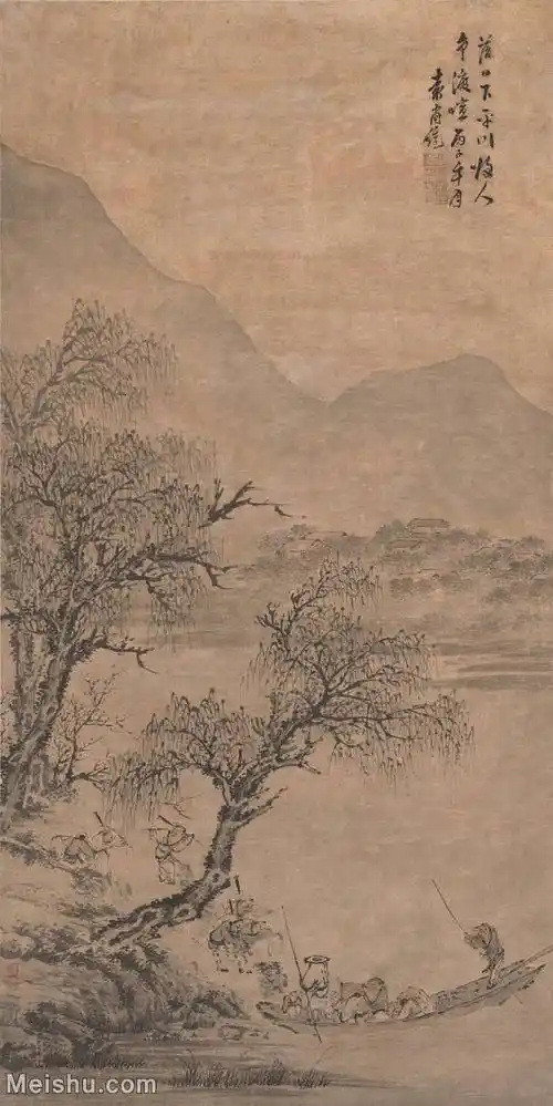 【超顶级】gh6088357古画山水风景归人争渡图-明-袁尚统-纸本-30x60