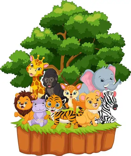 卡通快乐的野生动物在丛林图片