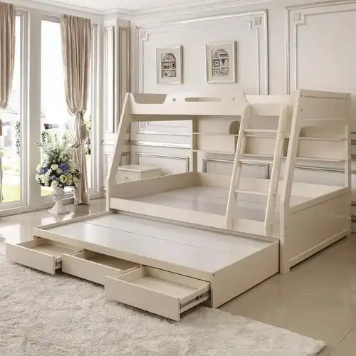 能够增加大量储物空间,并且带有梯柜的设计,能够方便孩子们上下床