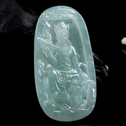 天然缅甸a货翡翠冰种普贤菩萨吊坠24.41g