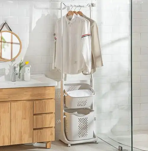 浴室置物架家用落地式挂衣服架子卫生间用品大全多功能脏衣篮一体浴室
