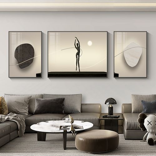 轻奢人物客厅装饰画现代艺术风沙发背景墙挂画简约抽象三联画墙画