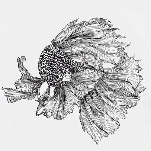 线描金鱼