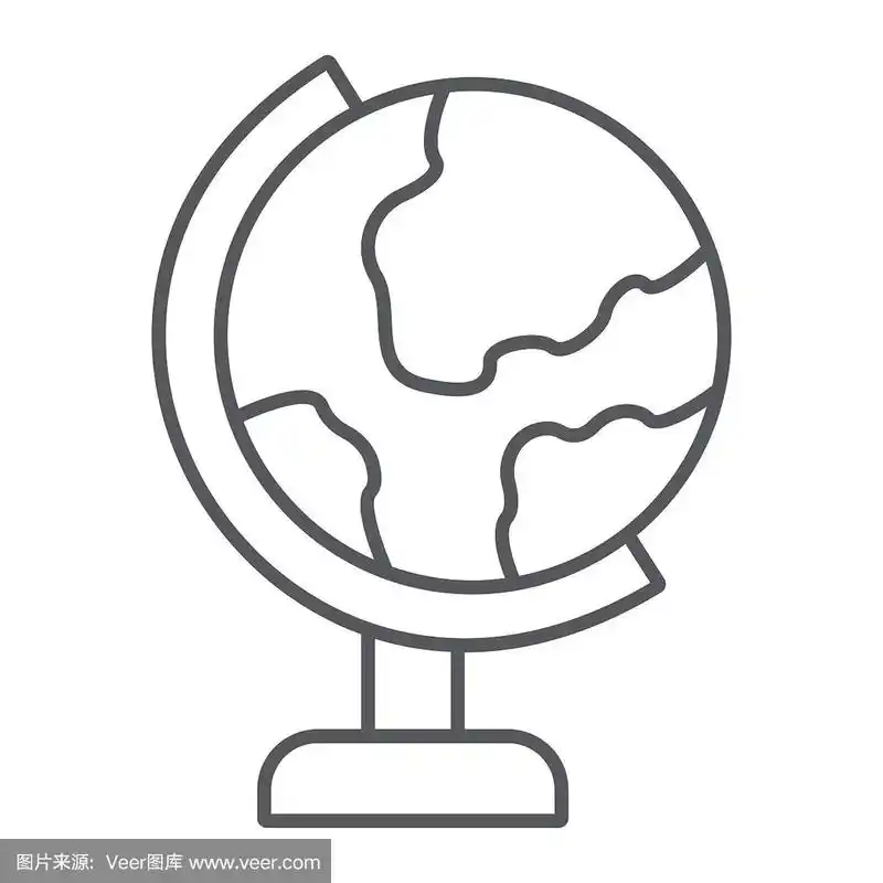 表地球仪细线图标,教育和地理,世界地图标志,矢量图形,在白色背景上的