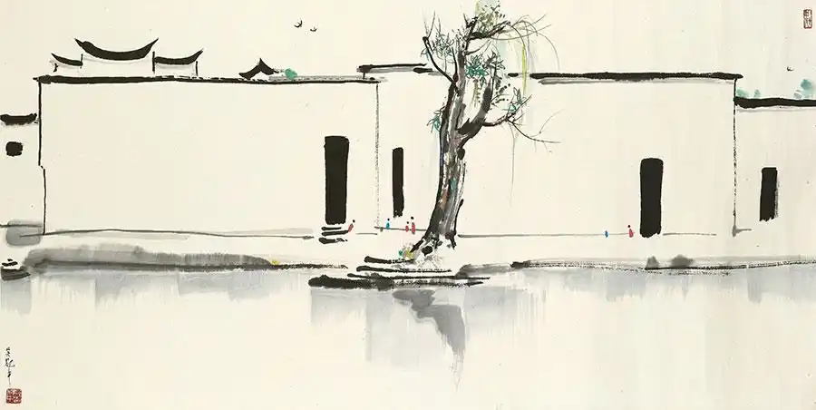 吴冠中作品: 《双燕》又名春讯 b