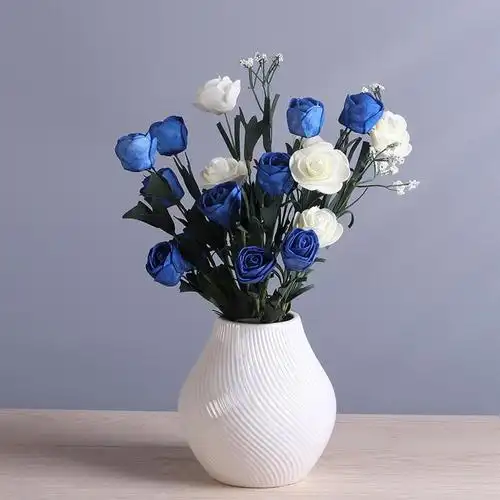 花艺套装陶瓷花瓶仿真花现代摆件创意客厅插花家居装饰品忆光橘黄色