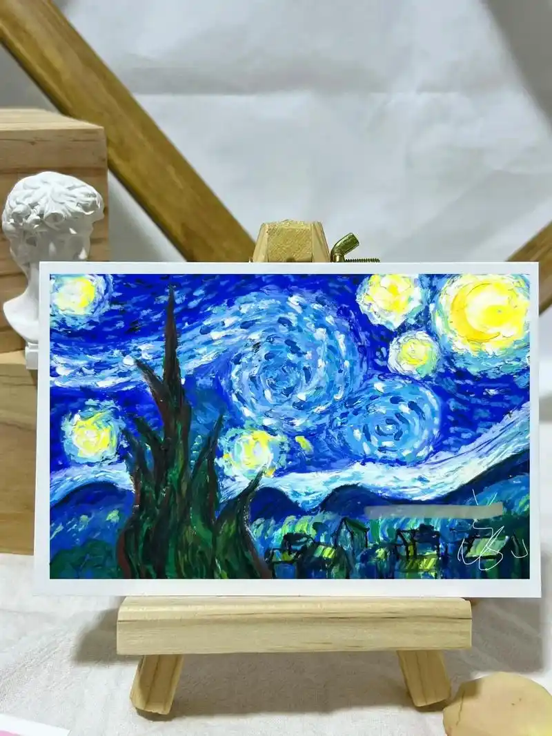 星空画 #油画棒风景画 #星月夜  - 抖音