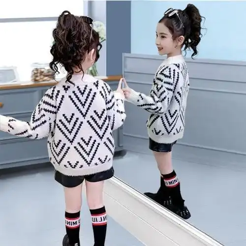 女孩小学生公主毛衣水貂绒打底衫针织衫冬季8九岁10十12-15衣服学