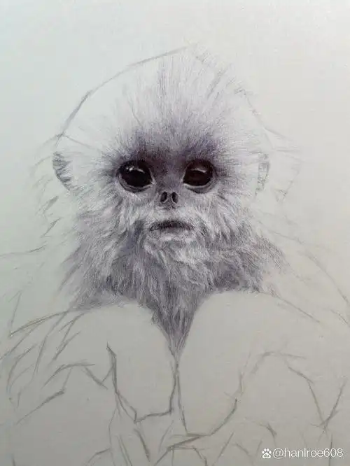 素描动物-金丝猴 及一些绘画步骤 这幅画真的画得特别不顺画了几天