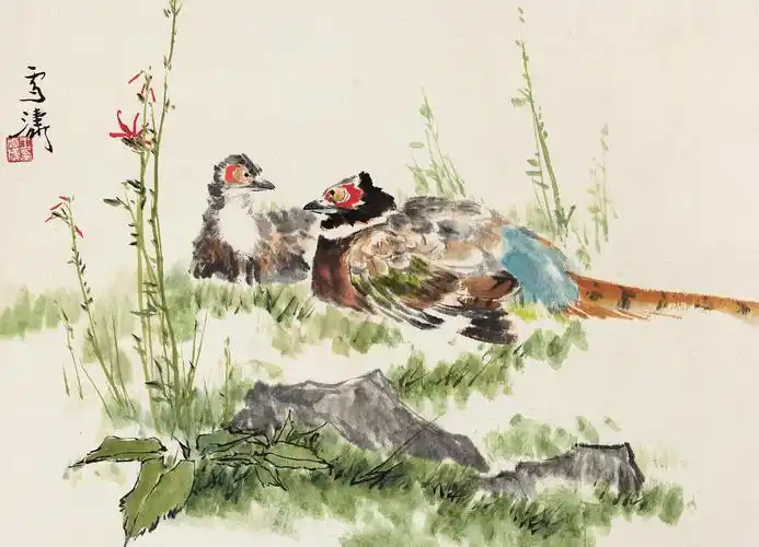 0306锦鸡立轴设色纸本