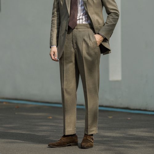 秋冬款 米色进口面料nobility 高腰那不勒斯西裤 法兰绒质感 男士