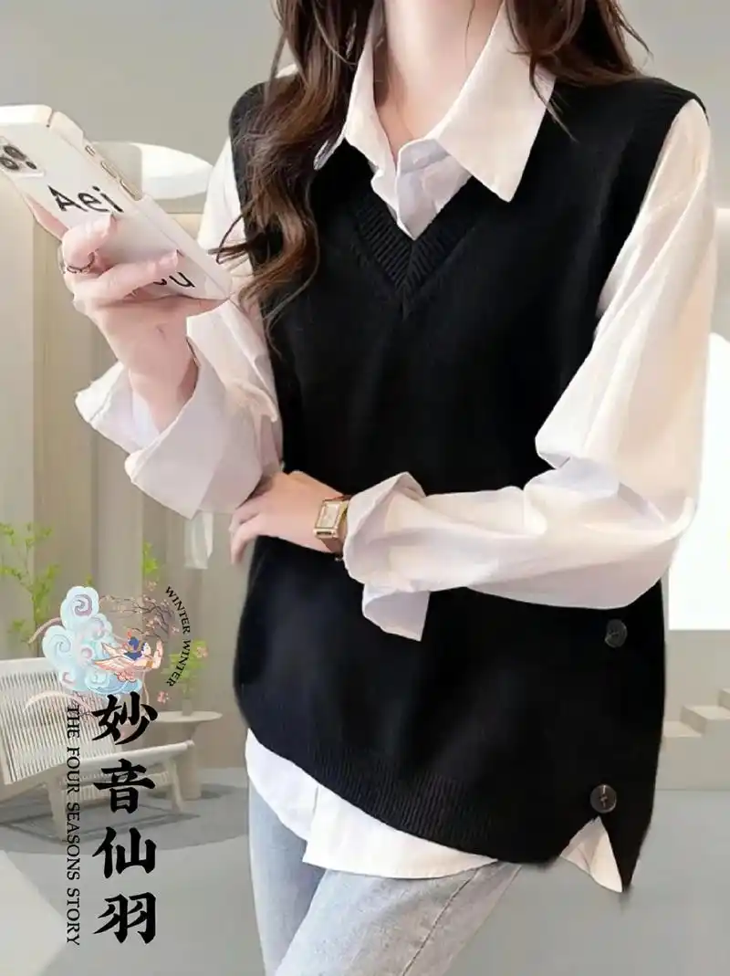 入选背心马甲女士.姐妹们～春秋款宽松v领叠穿马夹坎肩潮,侧排 - 抖音