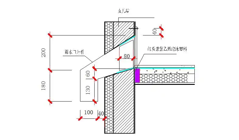 女儿墙处雨水管构造示意图