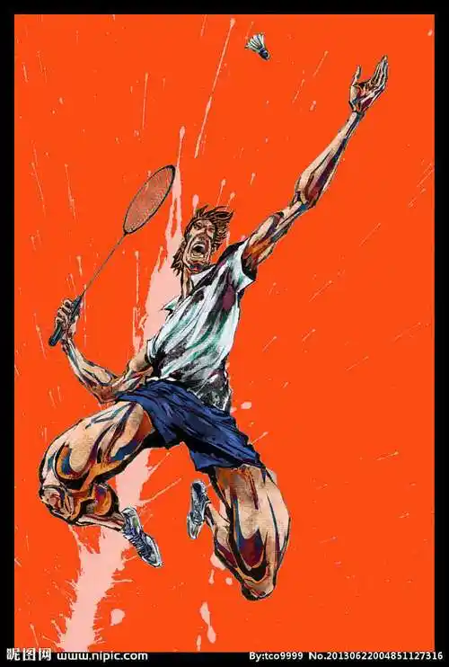 手绘人物羽毛球运动员