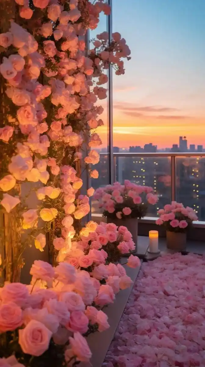 彩色夕阳下,粉红色的玫瑰,温 - 抖音